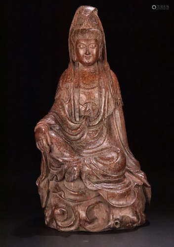 A BAMBOO CARVED GUANYIN BUDDHA PENDANT