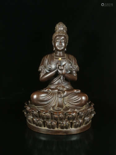 A ZISHA CARVED LOTUS GUANYIN BUDDHA