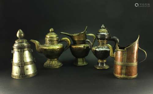 西藏古董铜质奶壶五只