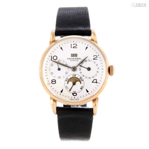 UNIVERSAL GENEVE - a gentleman's triple date moonphase wrist watch.