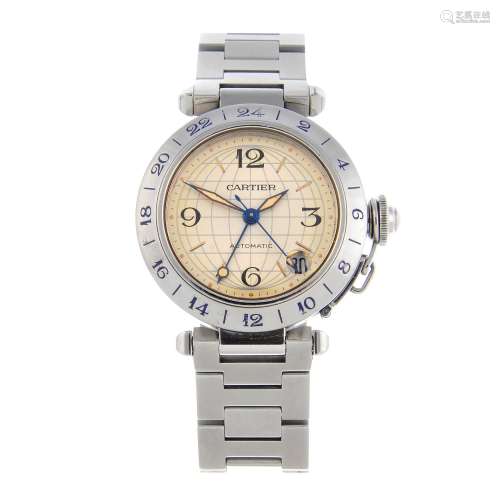 CARTIER - a Pasha GMT bracelet watch.