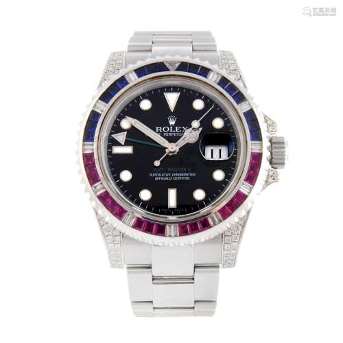 ROLEX - a gentleman's Oyster Perpetual Date GMT-Master II bracelet watch.