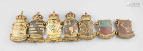 Sieben Wappen-Kartuschen von Herrscherhäusern,