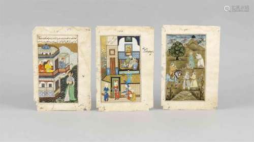 3 Miniaturen (Buchseiten), indo-persisch, 19. Jh.,