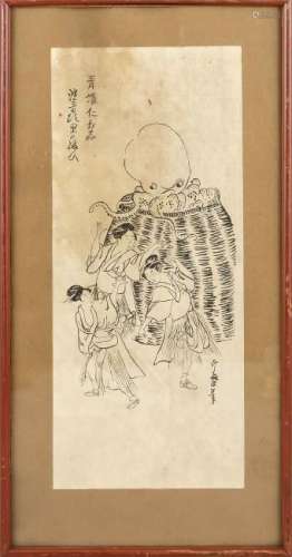 Tusche-Malerei, Japan, wohl 18. Jh., bez. Utamaro,