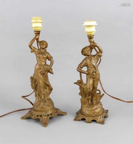 Paar Historismus-Tischlampen, Ende 19. Jh., Metallguss,