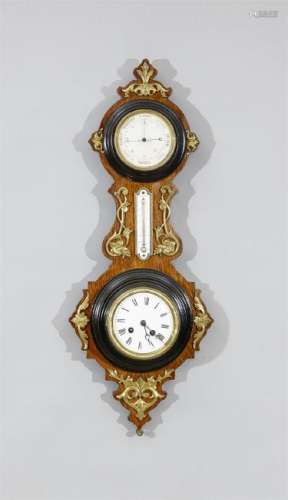 Wandbarometer mit Thermometer und Uhr, Frankreich, 1.