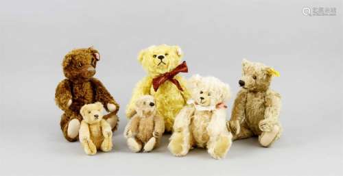 Konvolut von 6 Teddys, davon 4 x Steiff, 2. H. 20. Jh.,