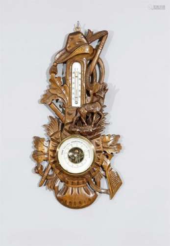 Jagdliches Wandbarometer mit Thermometer, um 1900,