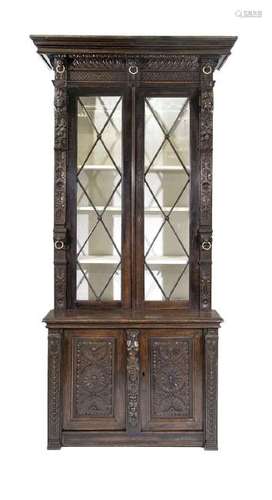 Schmaler Vitrinenschrank um 1880, wohl flämisch,