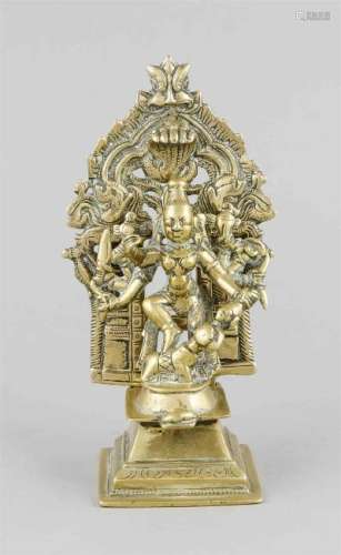 Gelbgussfigur/Altar, Indien, 19. Jh. Shiva auf einem