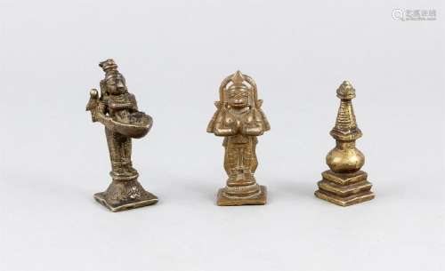 Drei kleine Bronzen, Indien, 19. Jh., Shiva (eine Ö