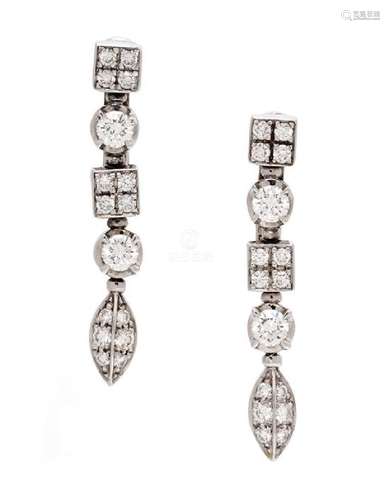 A Pair of 18 Karat White Gold and Diamond 'Lucea'