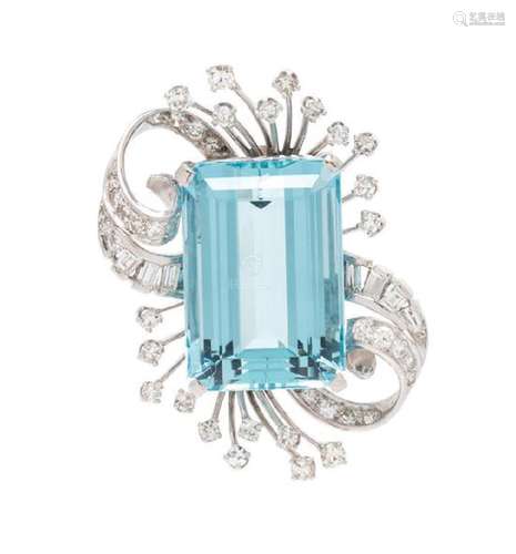 A White Gold, Aquamarine and Diamond Brooch, 11.50