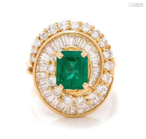 A 14 Karat Yellow Gold, Emerald and Diamond Ring, 5.00