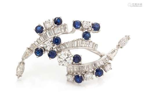 A Platinum, Diamond and Sapphire Brooch, 8.70 dwts.