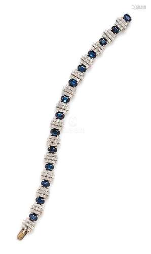 A Platinum, Sapphire and Diamond Bracelet, Portuguese,