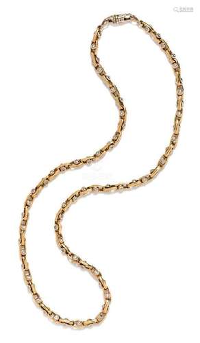 * A 14 Karat Bicolor Gold and Diamond Link Necklace,