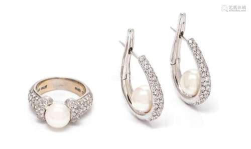 A Collection of 18 Karat White Gold, Cultured Pearl and