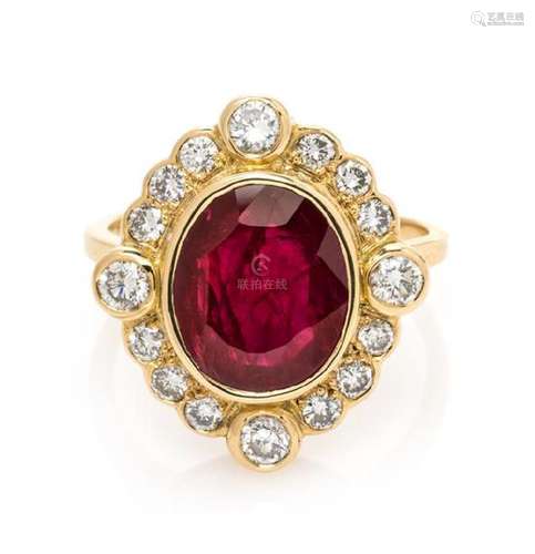 A Yellow Gold, Ruby and Diamond Ring, 4.60 dwts.