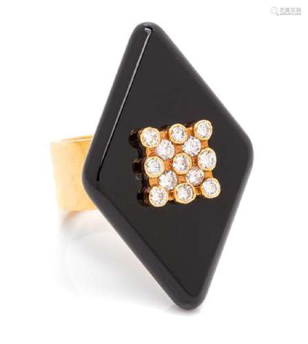 An 18 Karat Yellow Gold, Onyx and Diamond Ring, Joseph