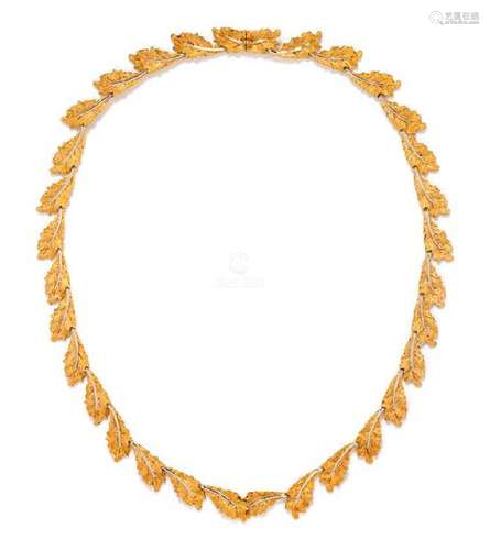 * An 18 Karat Bicolor Gold Leaf Motif Necklace,