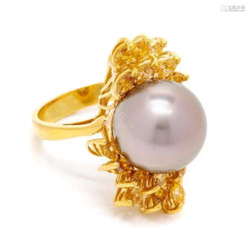 An 18 Karat Yellow Gold, Cultured South Sea Pearl and