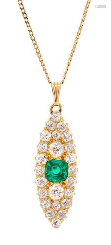 A Yellow Gold, Emerald and Diamond Pendant/Necklace,