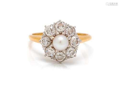 * A Victorian Platinum, Yellow Gold, Pearl and Diamond