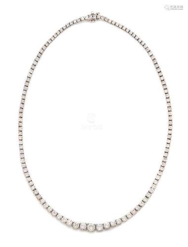 A Platinum and Diamond Riviere Necklace, 21.40 dwts.