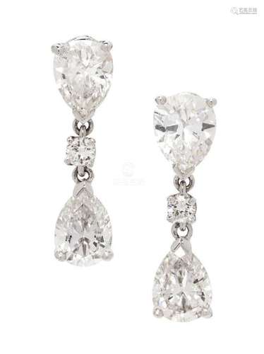 A Pair of White Gold and Diamond Earrings, 1.75 dwts.