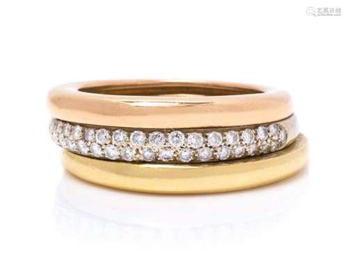 An 18 Karat Tricolor Gold and Diamond Ring, Cartier,