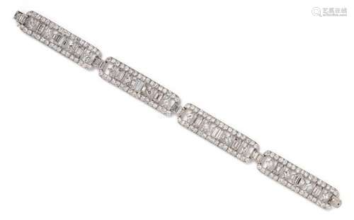 A Platinum and Diamond Bracelet, 20.20 dwts.