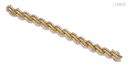 A Yellow Gold, Platinum and Diamond Bracelet, 42.90