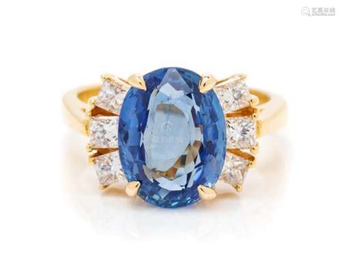 An 18 Karat Yellow Gold, Sapphire and Diamond Ring,