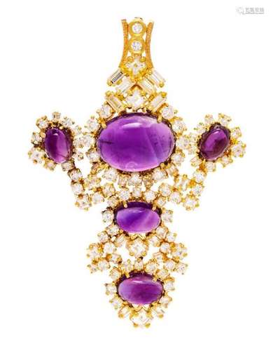 * A Yellow Gold, Amethyst and Diamond Cross