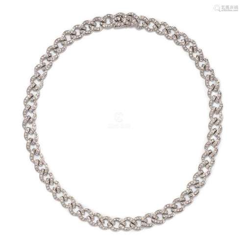 An 18 Karat White Gold and Diamond Curb Link Necklace,