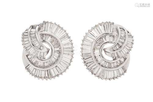 A Pair of 18 Karat White Gold and Diamond Earclips,