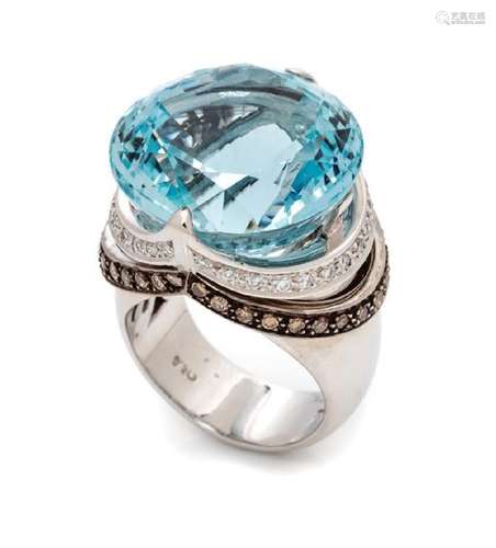 An 18 Karat White Gold, Aquamarine, Diamond and Colored