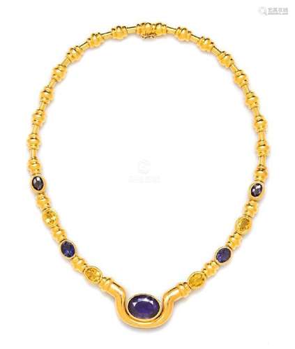 An 18 Karat Yellow Gold, Iolite and Citrine Necklace,