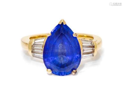 A 14 Karat Yellow Gold, Tanzanite and Diamond Ring,