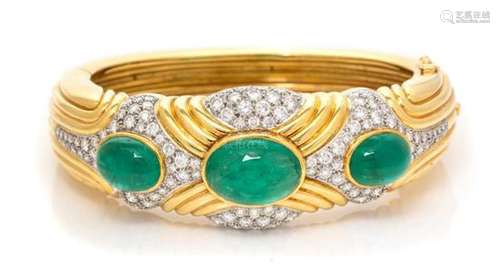 An 18 Karat Yellow Gold, Platinum, Emerald and Diamond