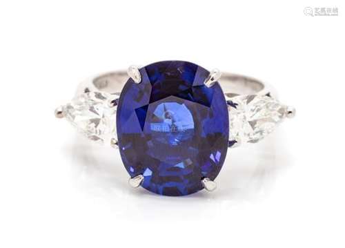 A Platinum, Sapphire and Diamond Ring, 7.70 dwts.