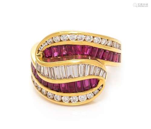 An 18 Karat Yellow Gold, Diamond and Ruby Ring, Charles