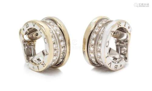 A Pair of 18 Karat White Gold and Diamond 'B.Zero1'