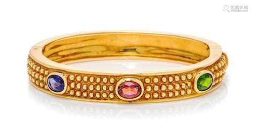 An 18 Karat Yellow Gold, Tanzanite, Pink Tourmaline and