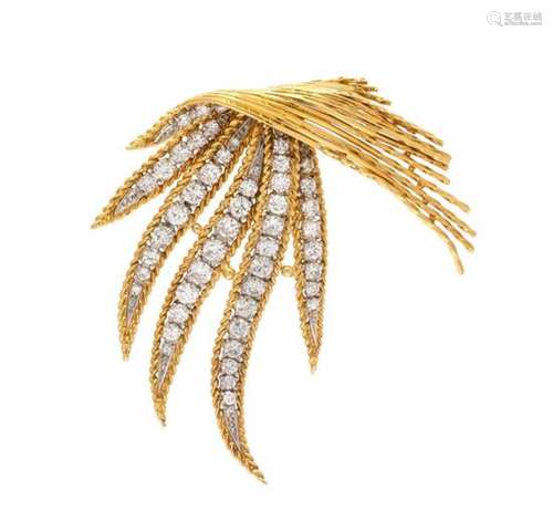 An 18 Karat Yellow Gold, Platinum and Diamond Brooch,