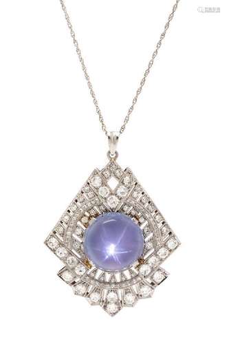 A Platinum, 14 Karat White Gold, Star Sapphire and