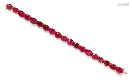 A 14 Karat Yellow Gold and Ruby Line Bracelet, 21.60