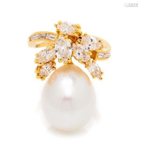 An 18 Karat Yellow Gold, Cultured South Sea Pearl and